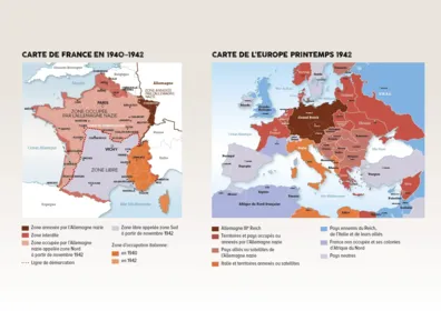 Carte de France en 1940-1942 Carte de l’Europe printemps 1942